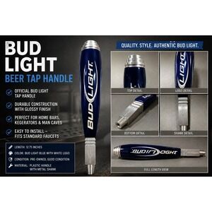 Bud Light Beer Tap Handle Blue Silver Metal Draft Kegerator Bar Tapper 7.5 Inch